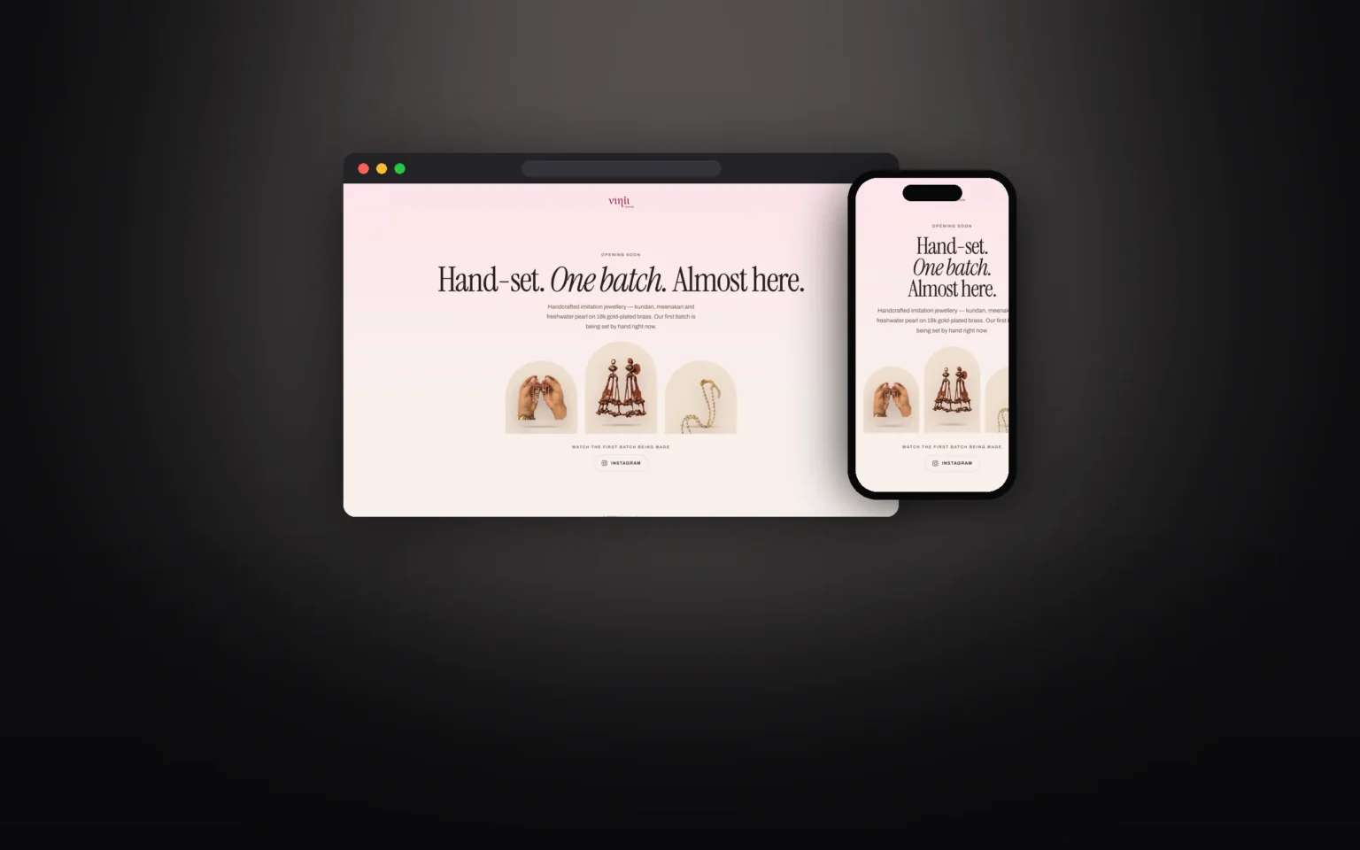 ViniiJewels website on desktop and mobile — designed and developed by Siddham IT Solutions