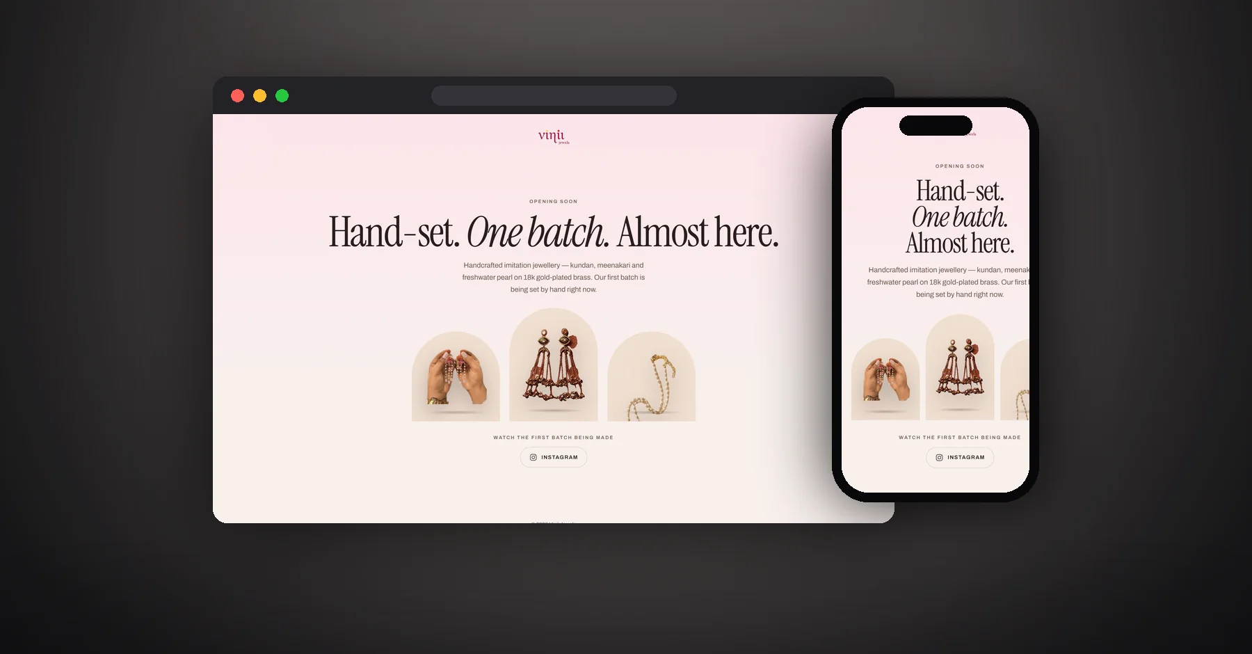 ViniiJewels website on desktop and mobile — designed and developed by Siddham IT Solutions